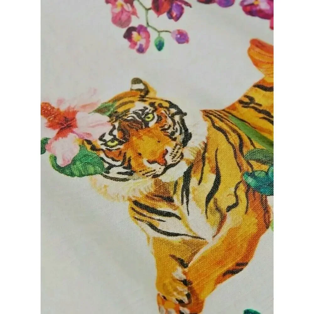 Anthropologie Nathalie Lete Helena Tiger Floral Dish Hand Tea Towel Cotton NWT